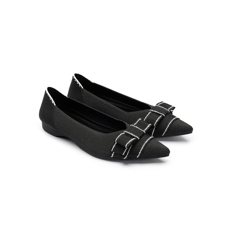 vintage bow pointed toe flats all black 4