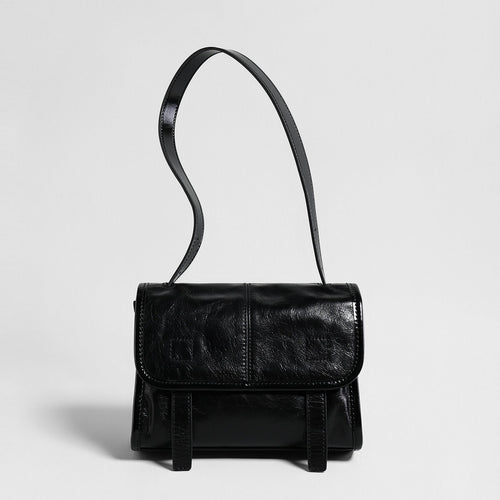 Vintage Glazed Calfskin Messenger Bag – Soft Leather Crossbody with Multi-Pocket Organization