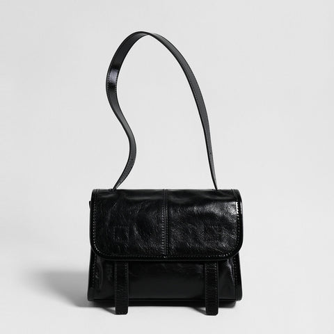 Vintage Glazed Calfskin Messenger Bag – Soft Leather Crossbody with Multi-Pocket Organization