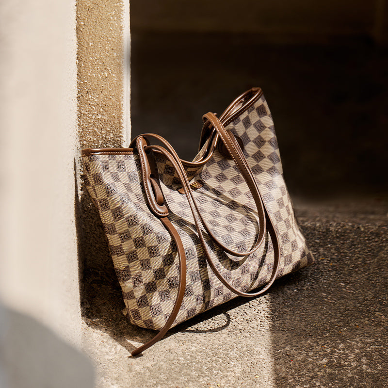 Vintage Checkered Commuter Tote Bag