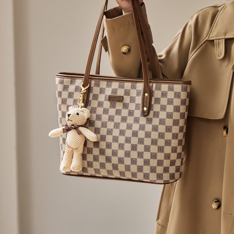Vintage Checkered Large Capacity Shoulder Tote Bag