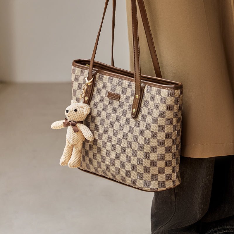 Vintage Checkered Large Capacity Shoulder Tote Bag