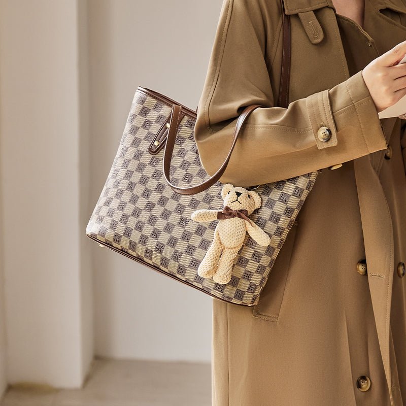 Vintage Checkered Large Capacity Shoulder Tote Bag