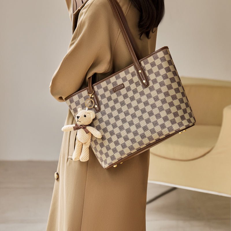 Vintage Checkered Large Capacity Shoulder Tote Bag