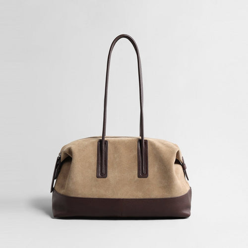 Vintage Colorblock Suede Leather Shoulder Bag – Relaxed Slouchy Tote