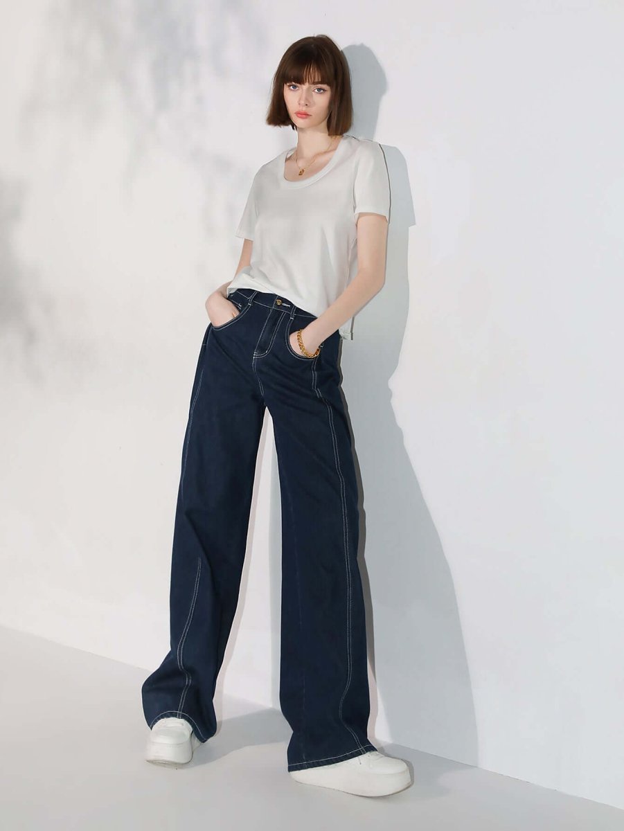 Vintage Dark Blue Straight Cut Jeans - 0cm