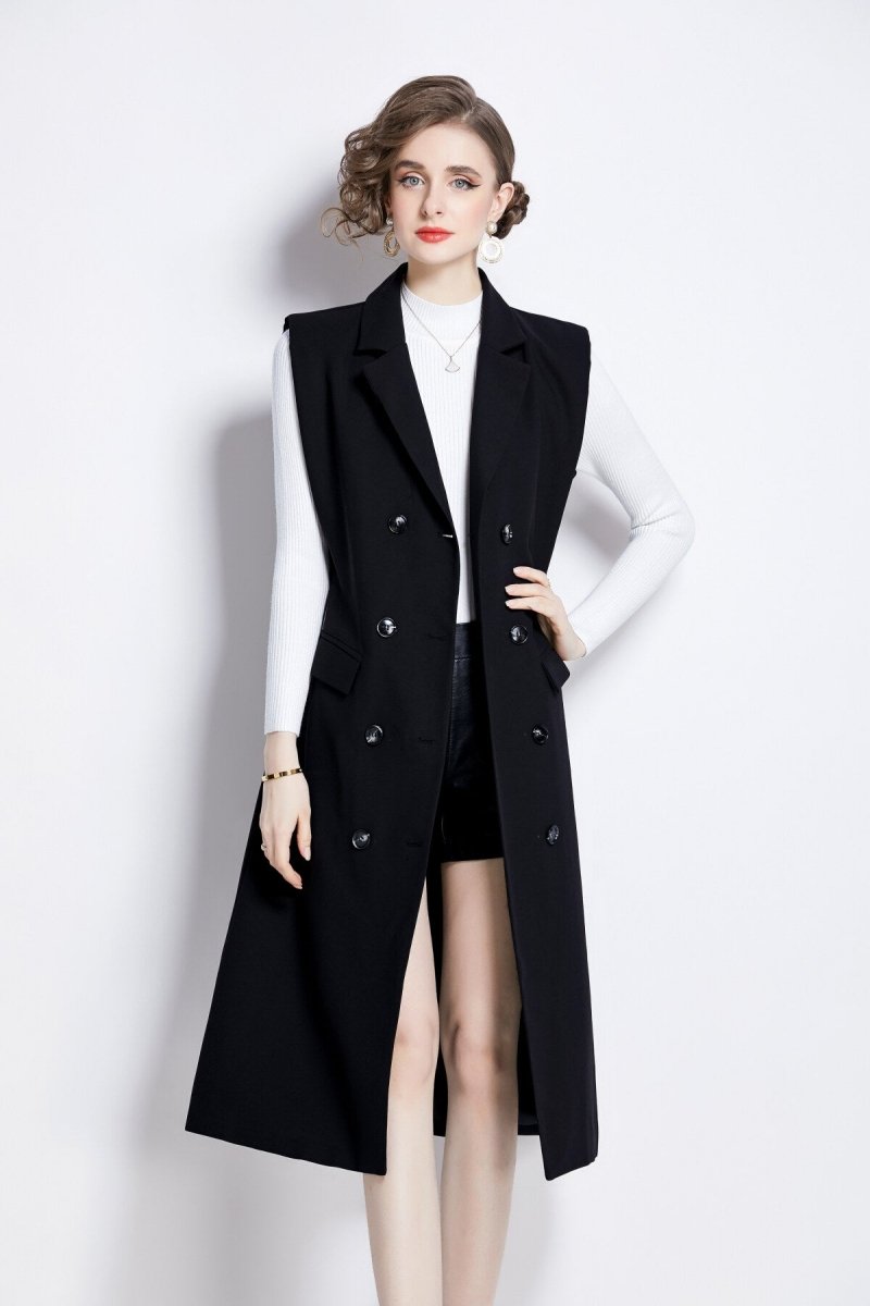 vintage double breasted blazer dress with knitted undershirt all black 2