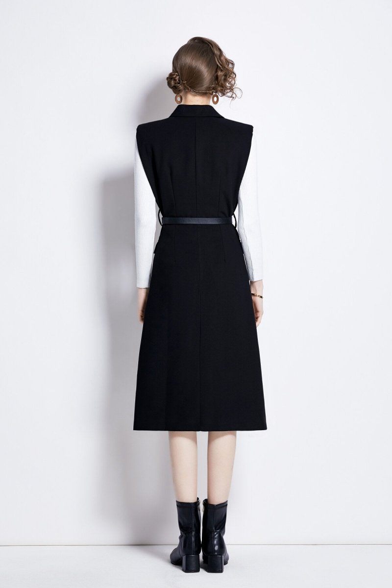 vintage double breasted blazer dress with knitted undershirt all black 4