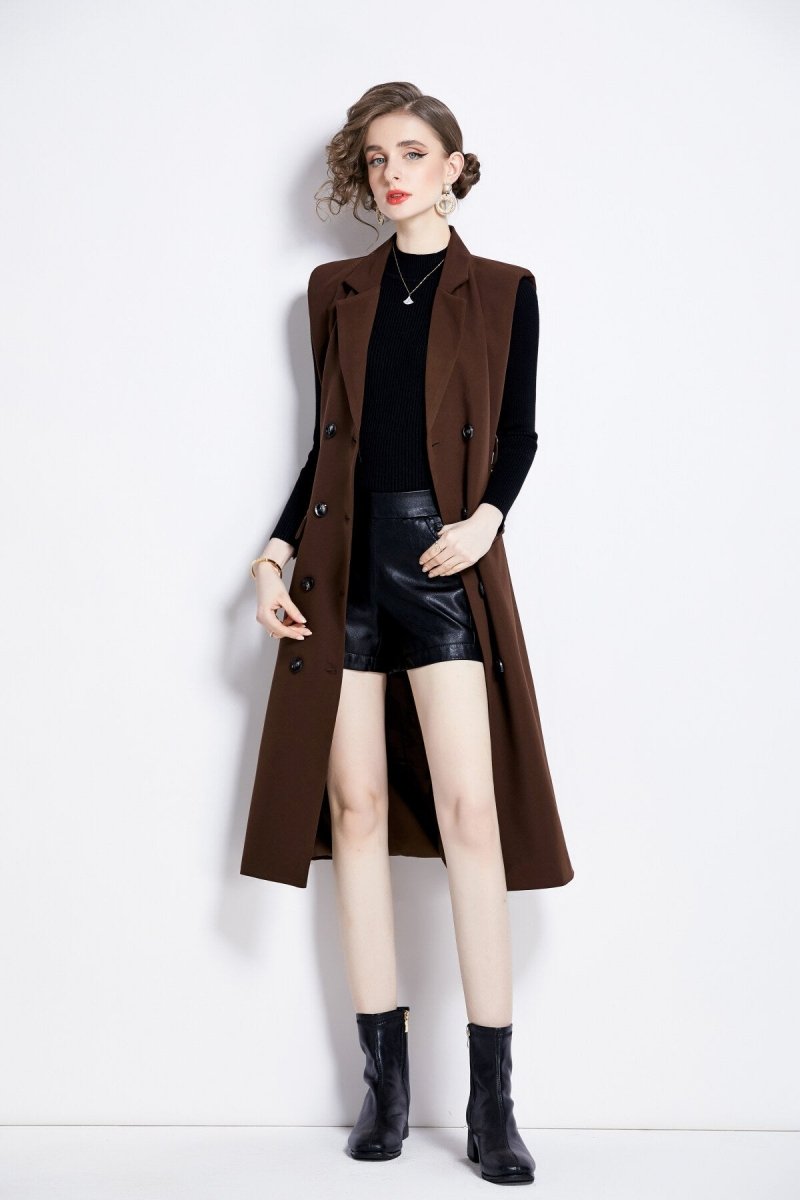 vintage double breasted blazer dress with knitted undershirt all brown 3