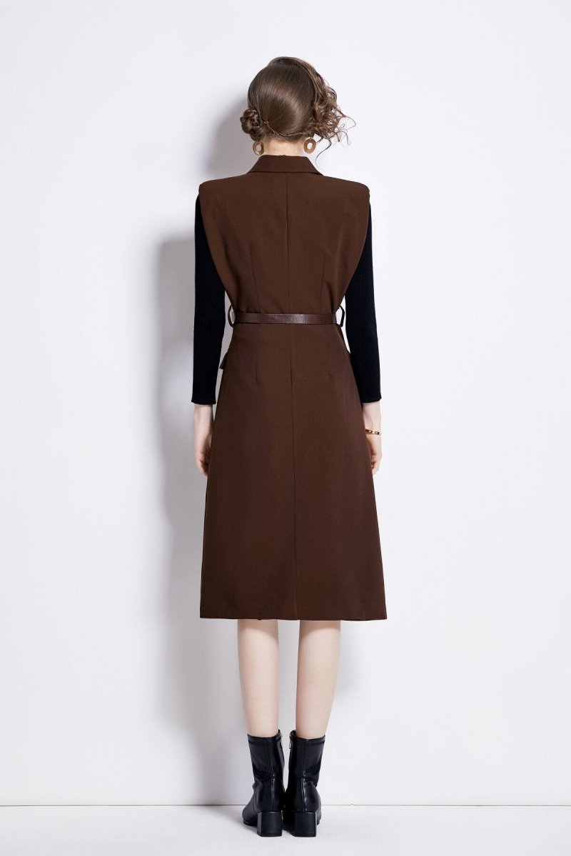 vintage double breasted blazer dress with knitted undershirt all brown 4