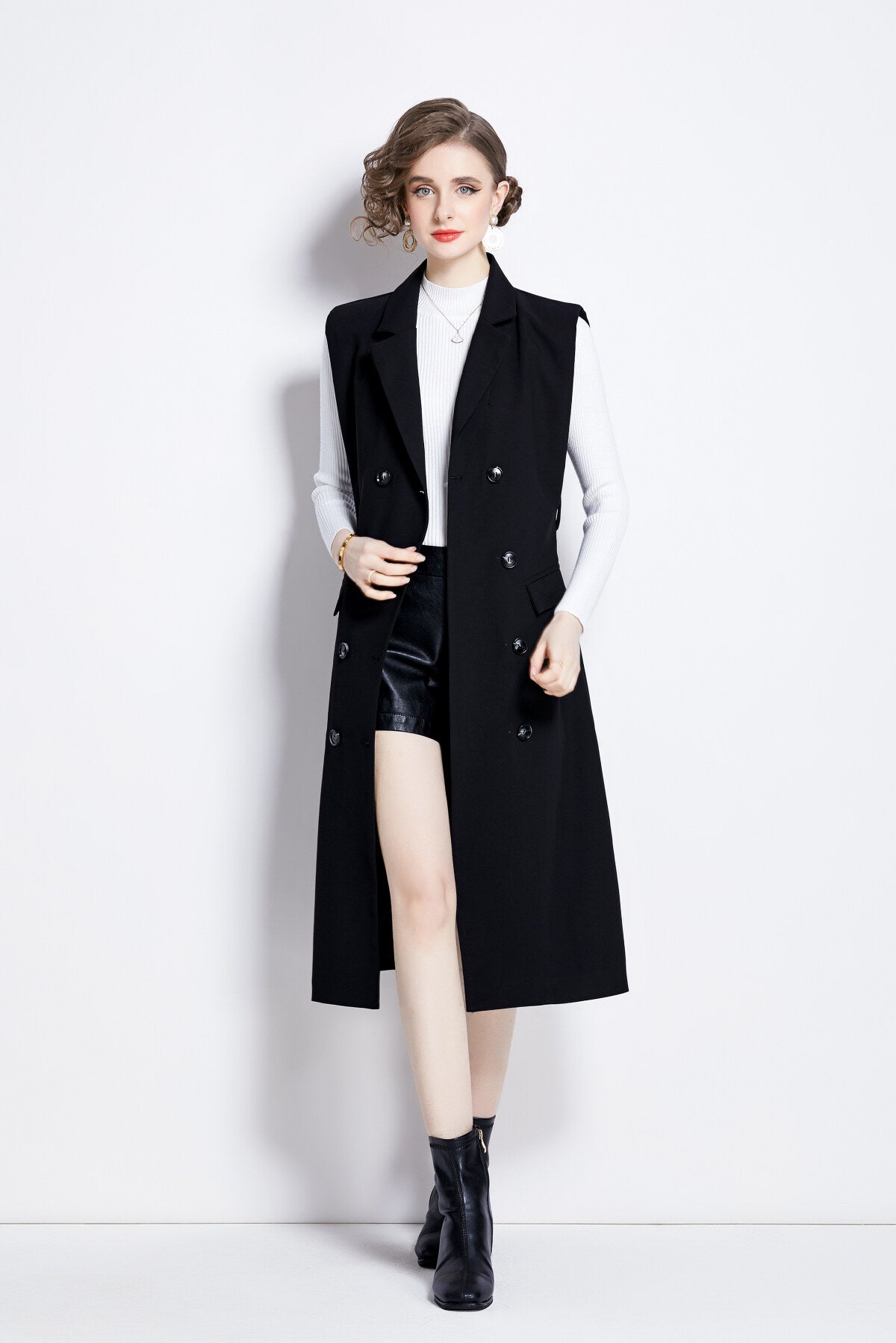 vintage double breasted blazer dress with knitted undershirt all black 3