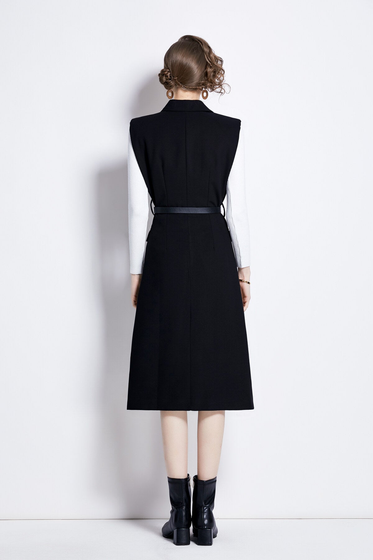 vintage double breasted blazer dress with knitted undershirt all black 4