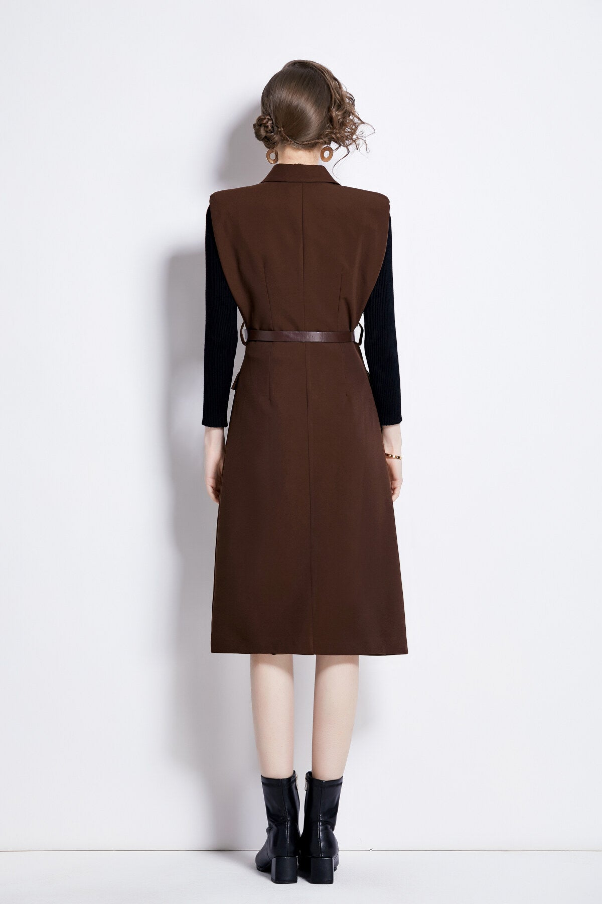 vintage double breasted blazer dress with knitted undershirt all brown 4