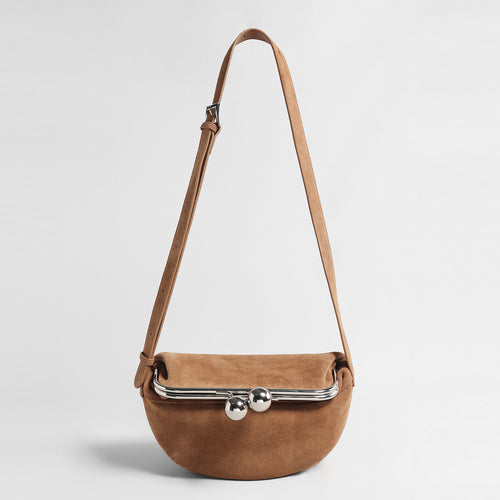 Vintage Kiss-Lock Suede Crescent Bag – Half-Moon Shoulder & Crossbody Bag