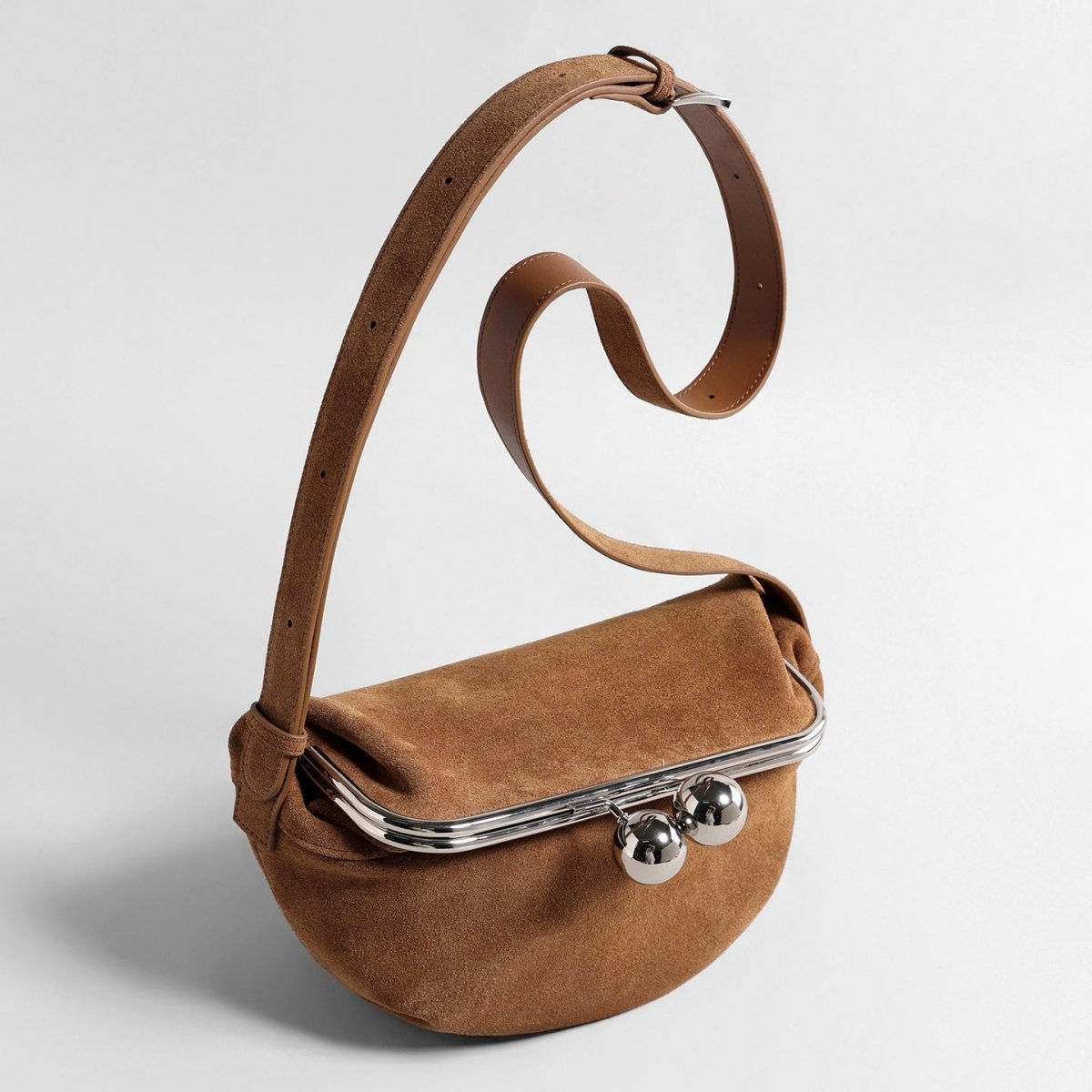 Vintage Kiss-Lock Suede Crescent Bag – Half-Moon Shoulder & Crossbody Bag