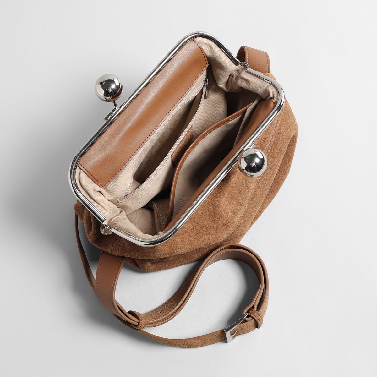 Vintage Kiss-Lock Suede Crescent Bag – Half-Moon Shoulder & Crossbody Bag