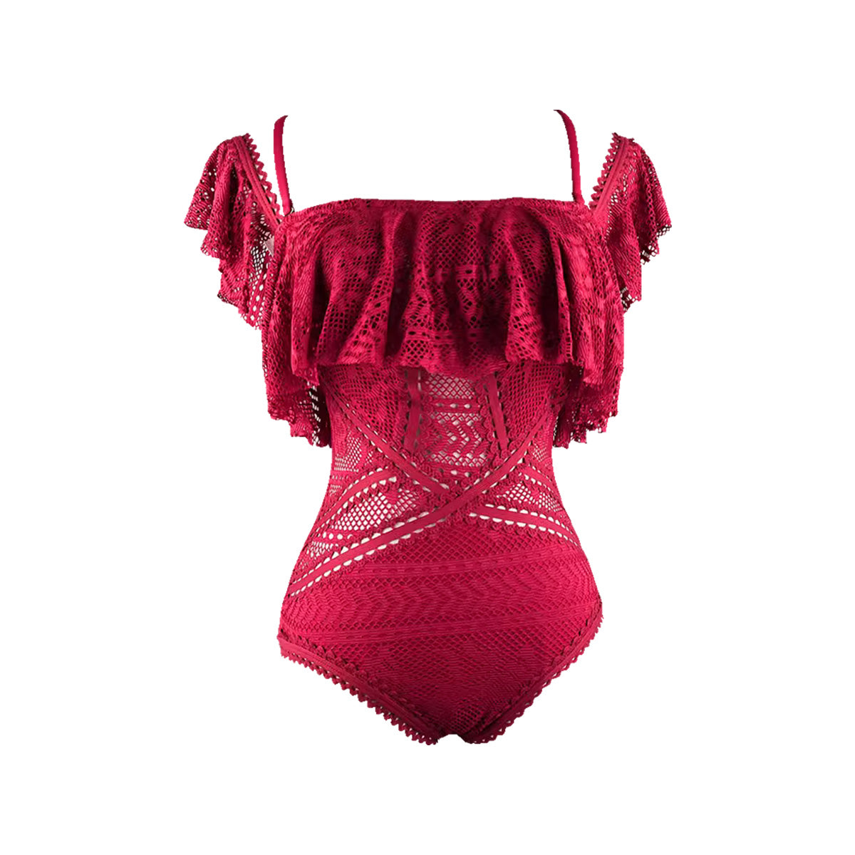 vintage lace bardot swimsuit all wine 4