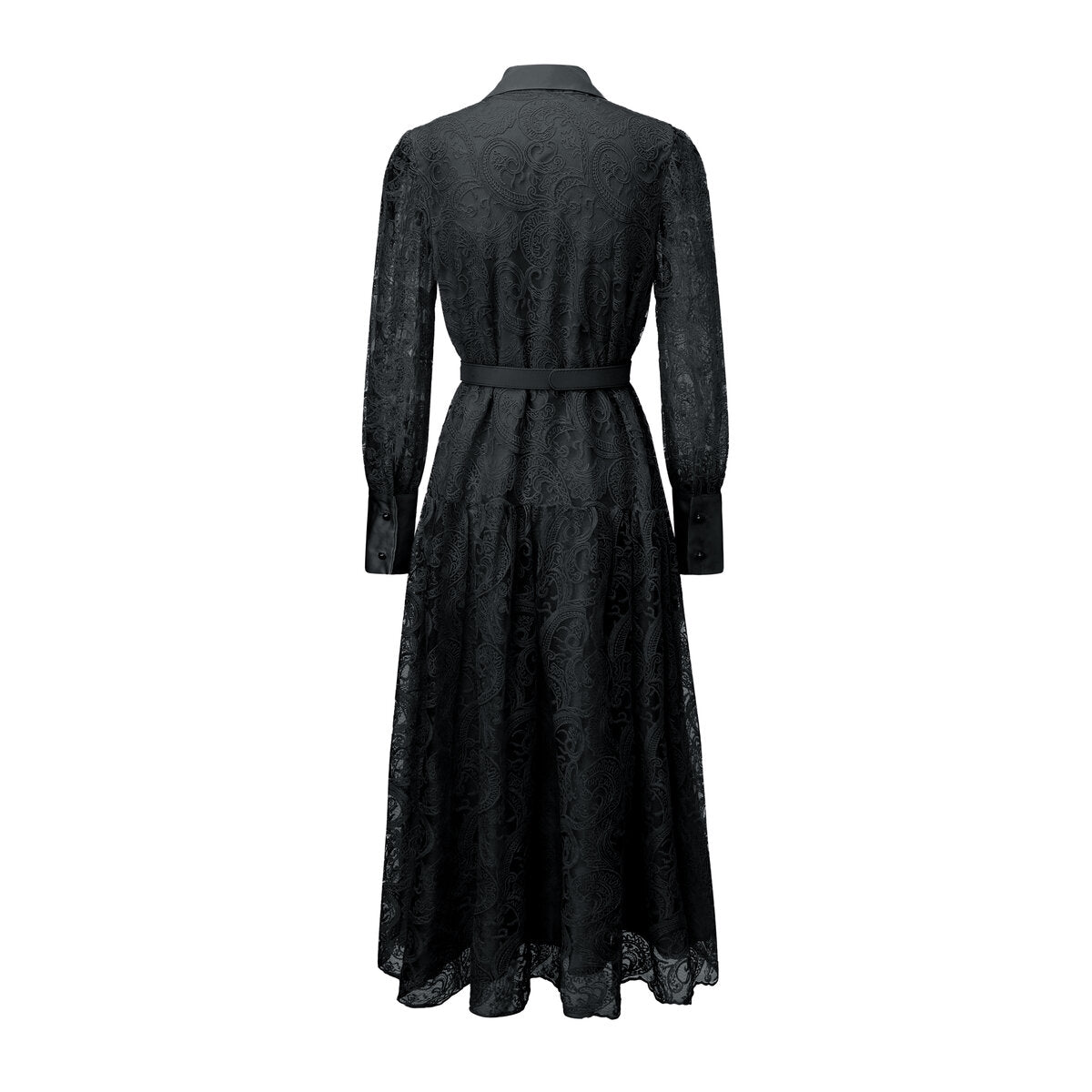Vintage Lace Belted Shirt Maxi Dress