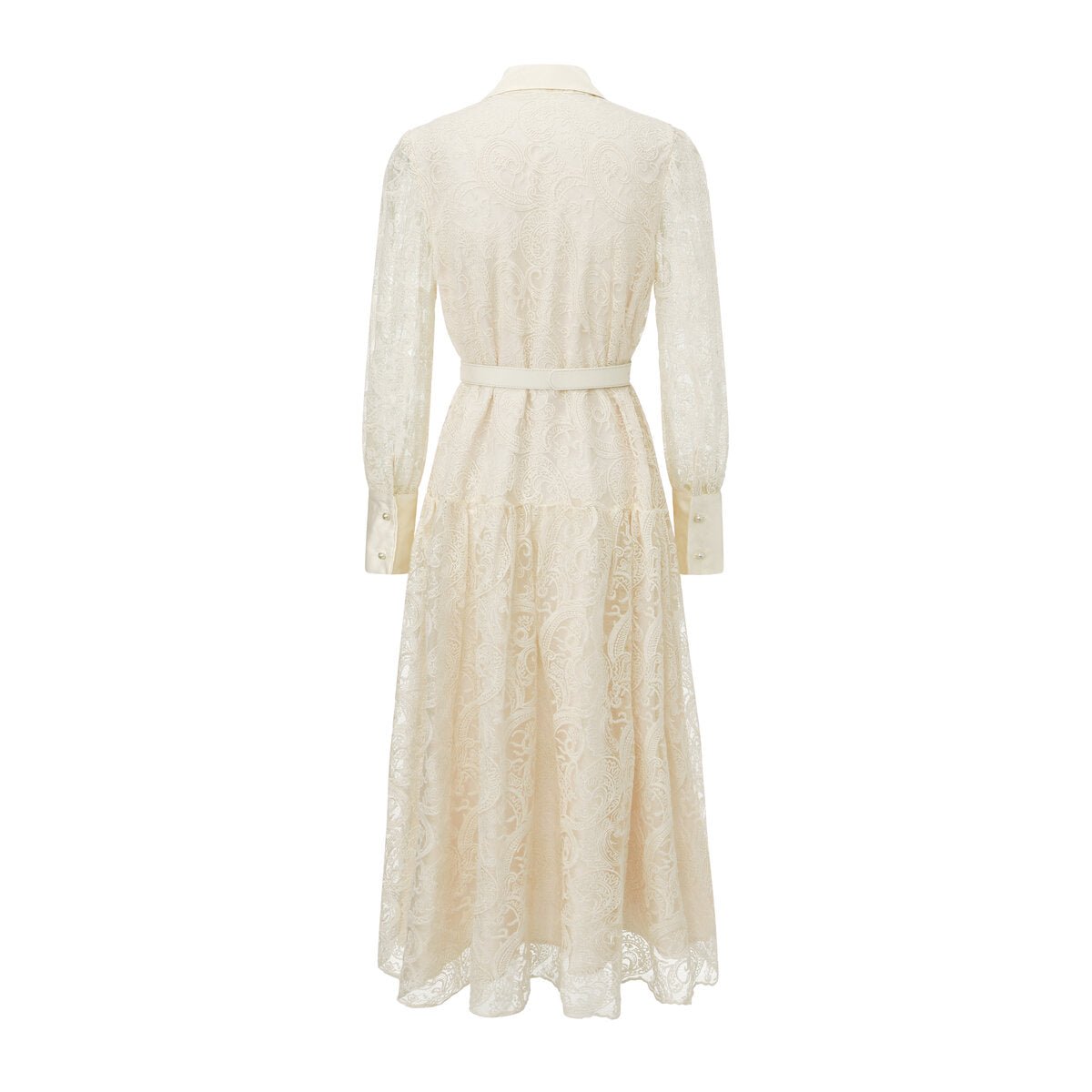 Vintage Lace Belted Shirt Maxi Dress