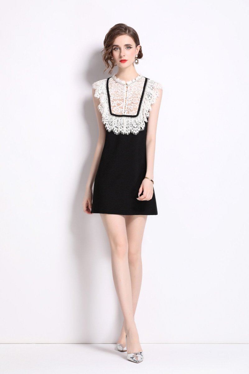 vintage lace bib collar little black dress all black 3