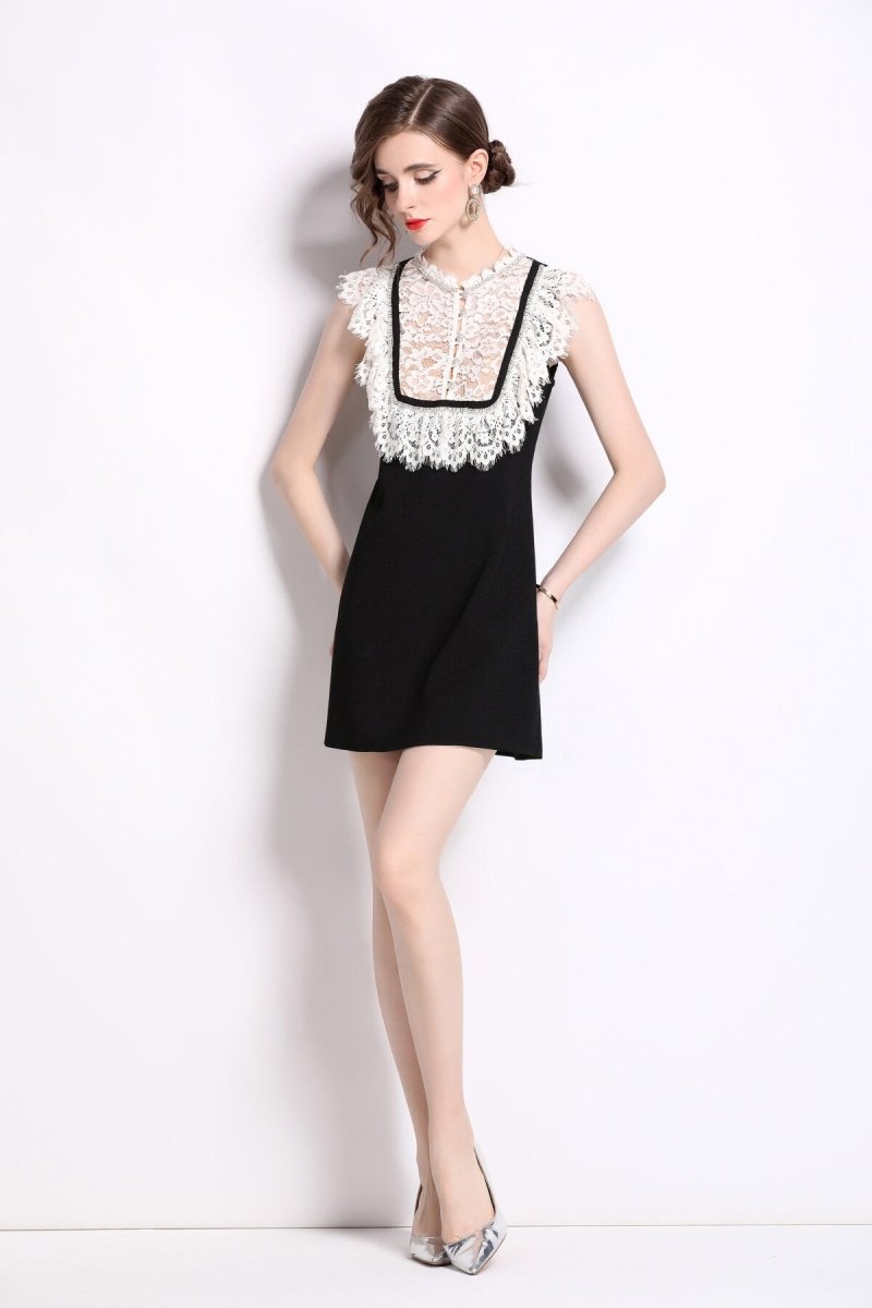 vintage lace bib collar little black dress all black 2