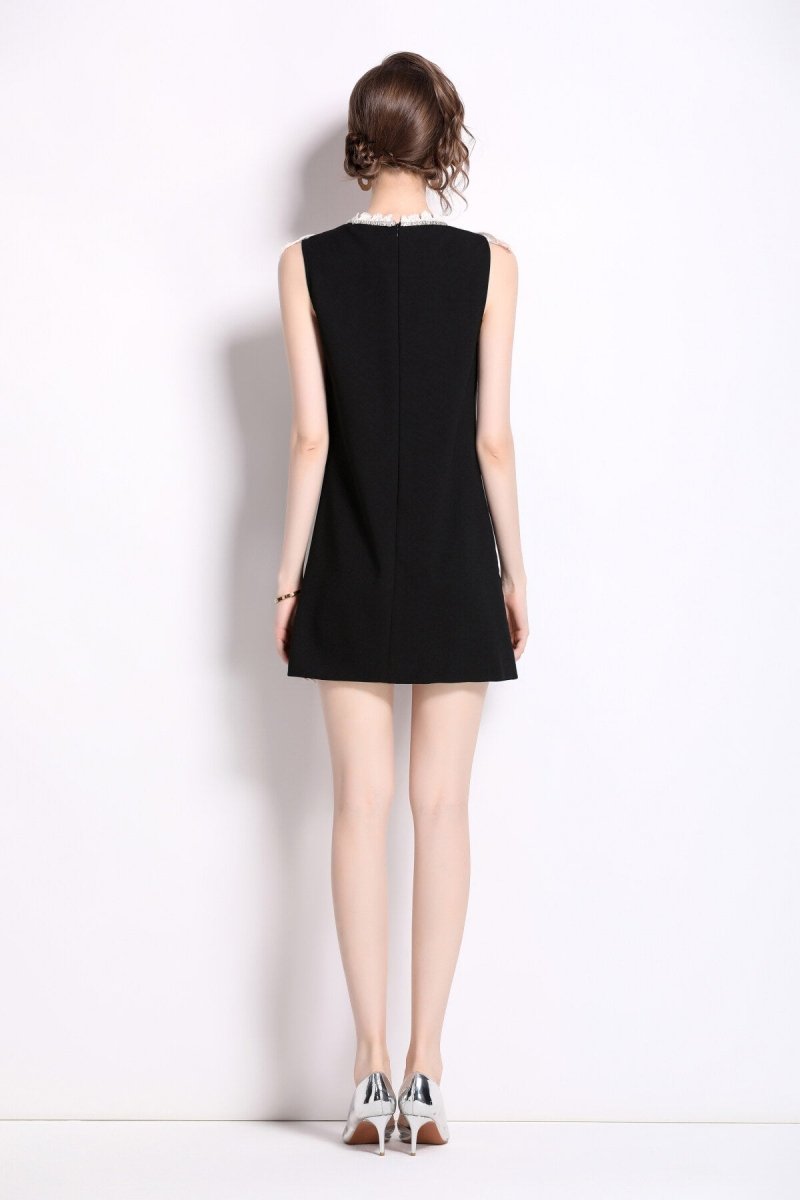vintage lace bib collar little black dress all black 4