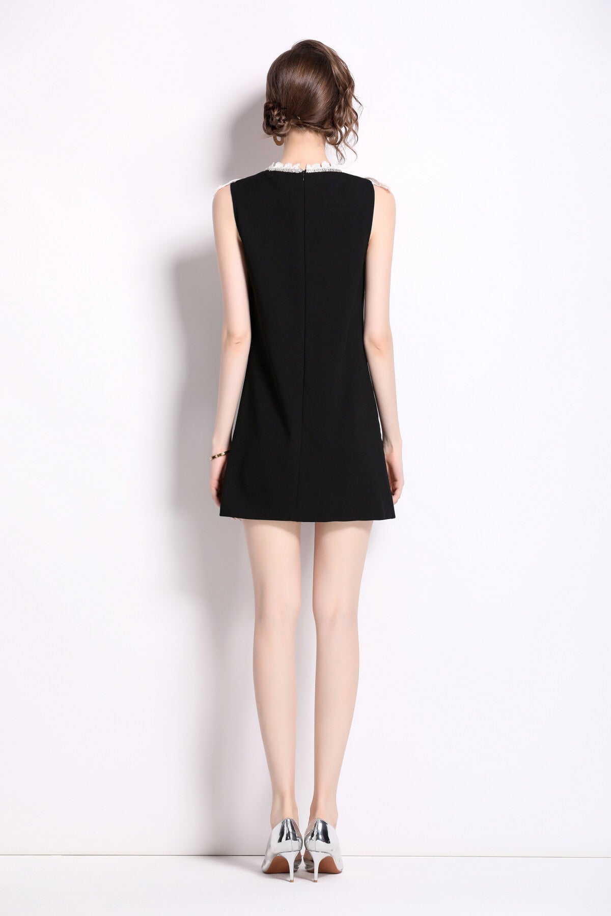 vintage lace bib collar little black dress all black 4