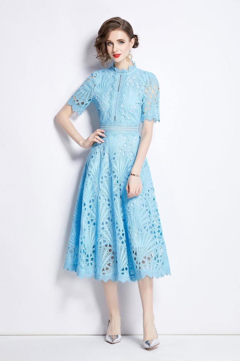 Vintage Lace Mock Neck Midi Dress