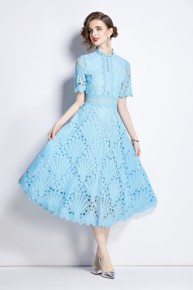 Vintage Lace Mock Neck Midi Dress
