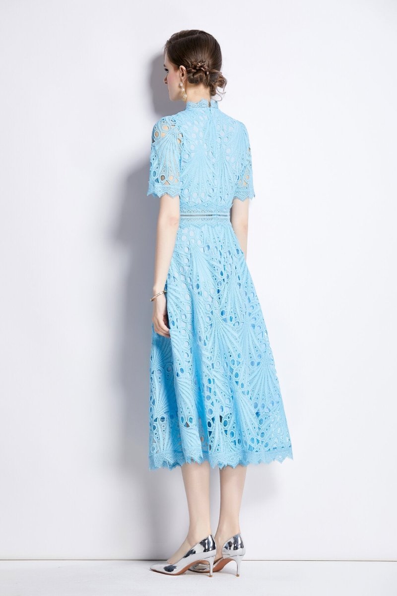 Vintage Lace Mock Neck Midi Dress