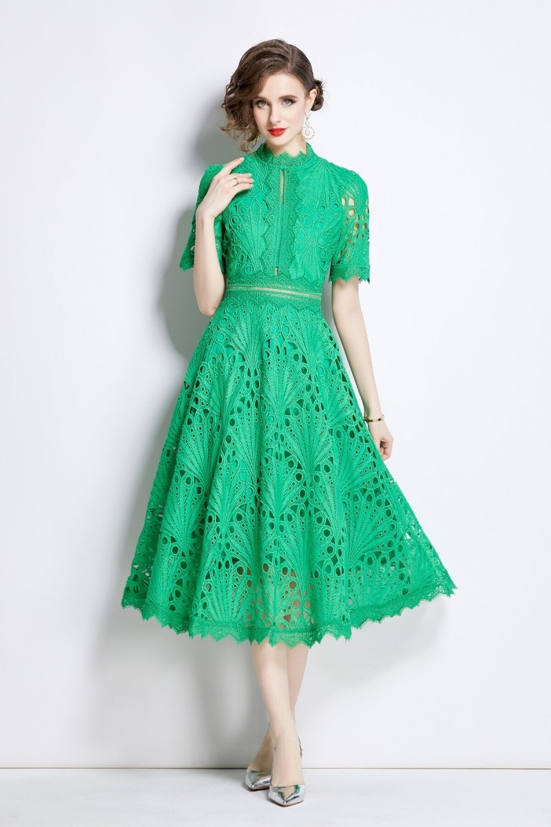 Vintage Lace Mock Neck Midi Dress
