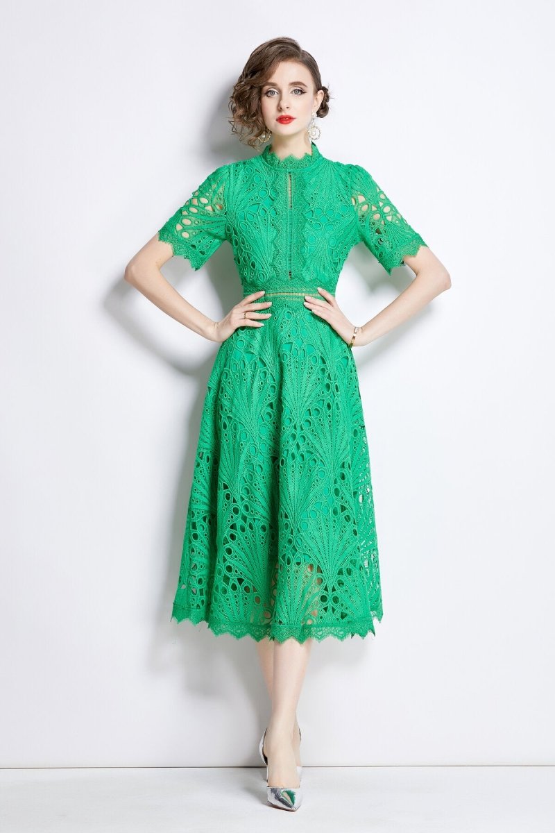 Vintage Lace Mock Neck Midi Dress