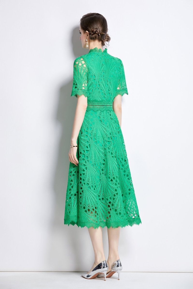 Vintage Lace Mock Neck Midi Dress