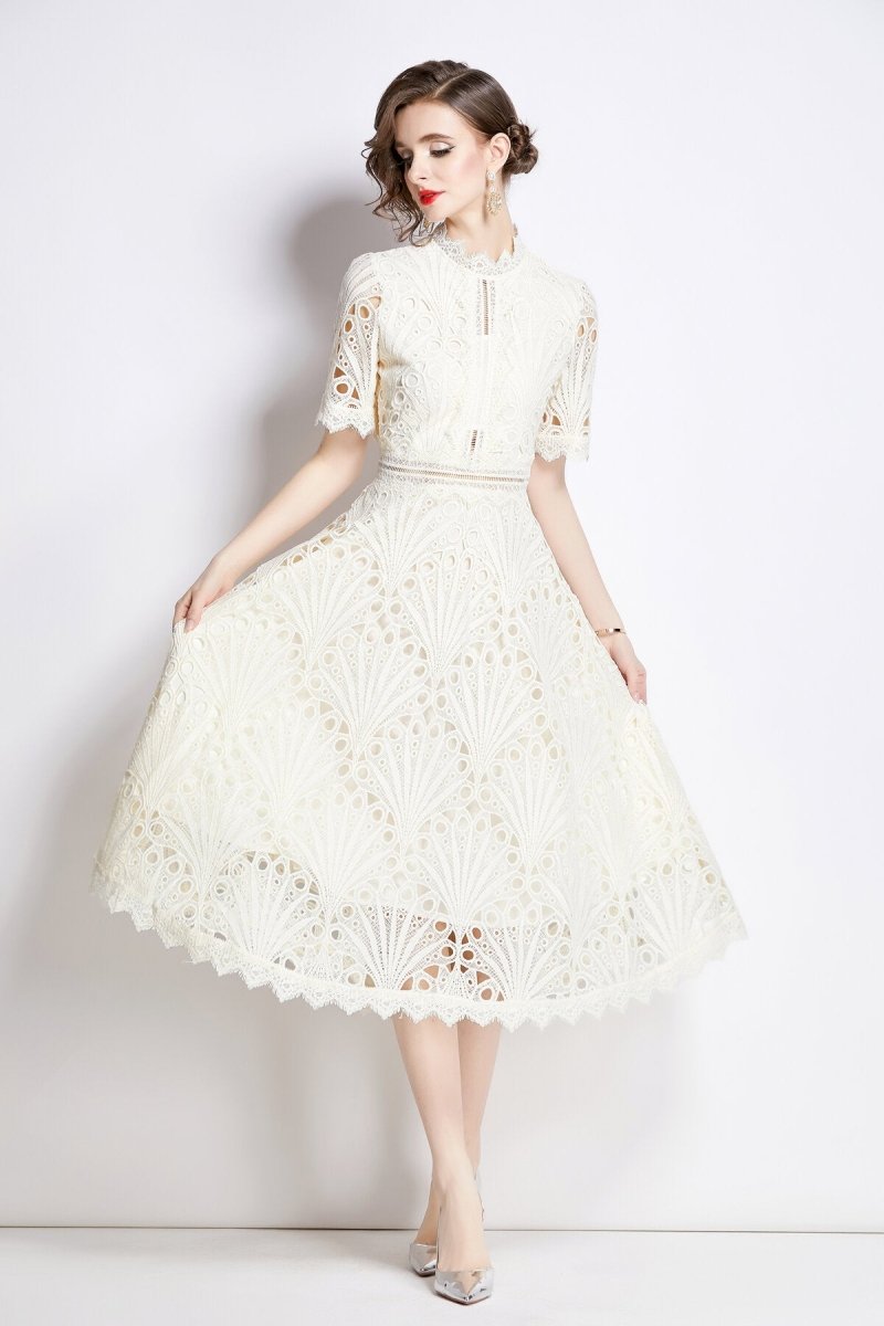 Vintage Lace Mock Neck Midi Dress