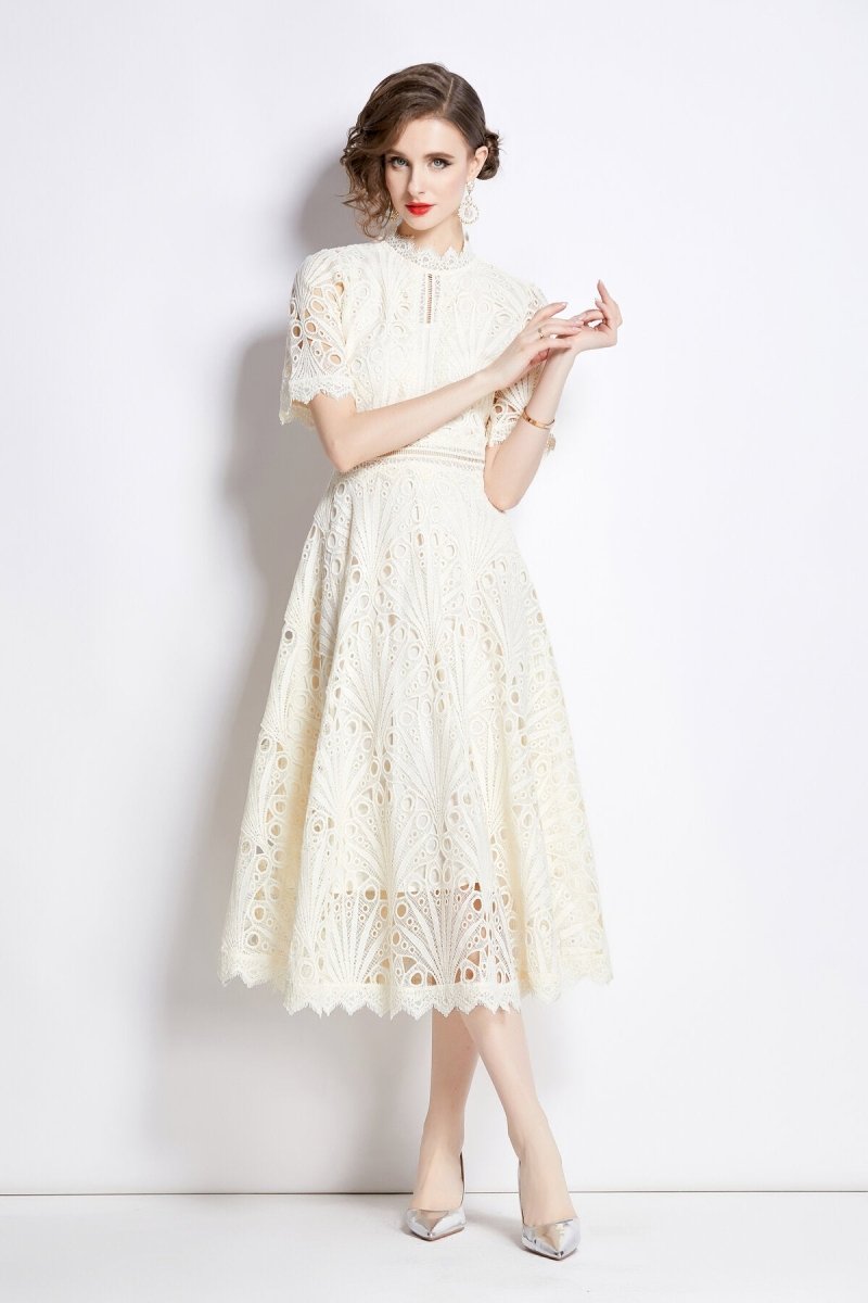 Vintage Lace Mock Neck Midi Dress