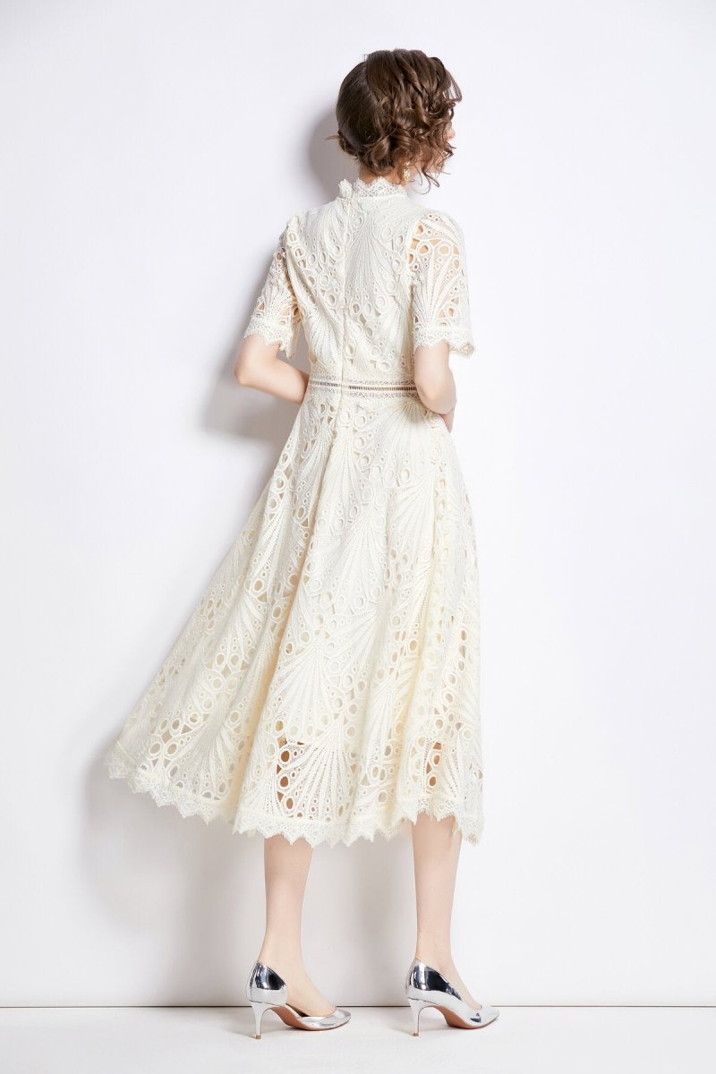 Vintage Lace Mock Neck Midi Dress