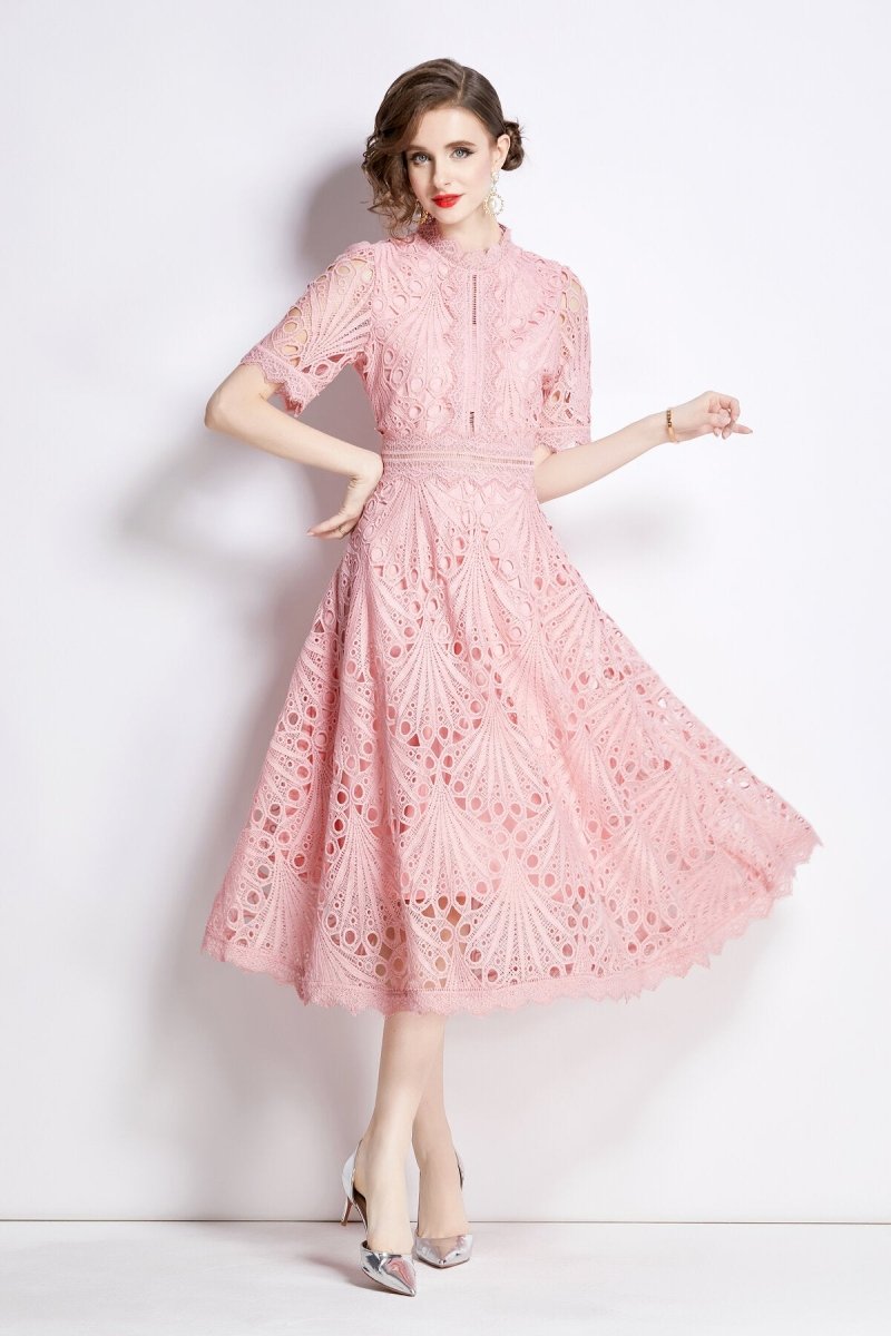 Vintage Lace Mock Neck Midi Dress