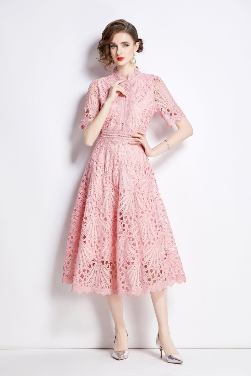 Vintage Lace Mock Neck Midi Dress