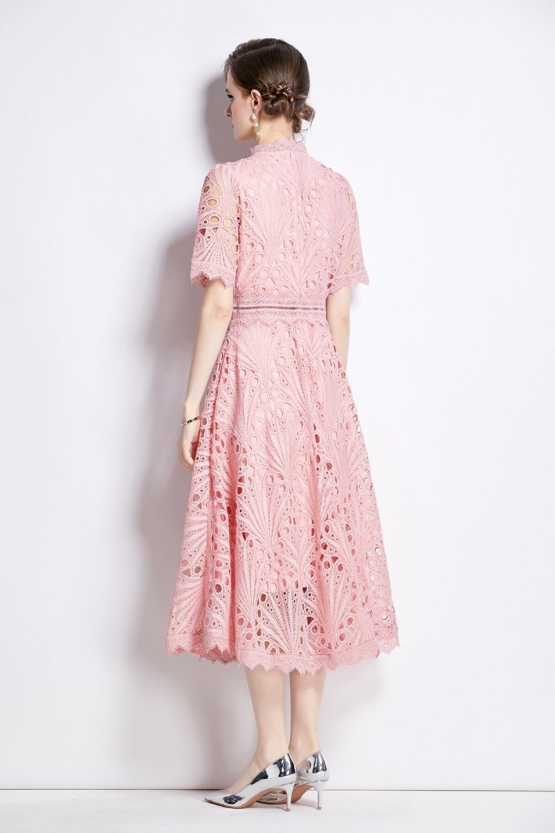 Vintage Lace Mock Neck Midi Dress