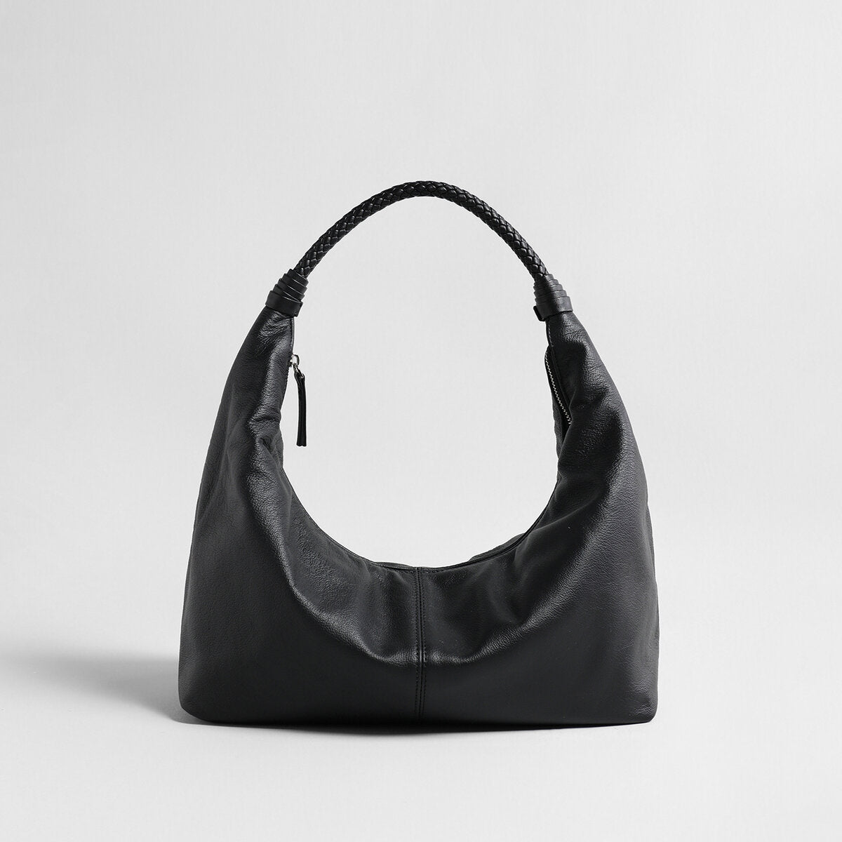 Vintage Leather Hobo Bag – Braided Handle Crescent Shoulder Bag
