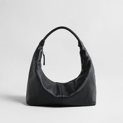 Vintage Leather Hobo Bag – Braided Handle Crescent Shoulder Bag