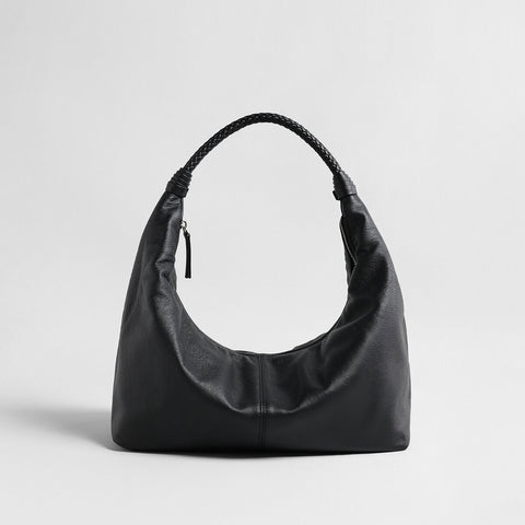 Vintage Leather Hobo Bag – Braided Handle Crescent Shoulder Bag