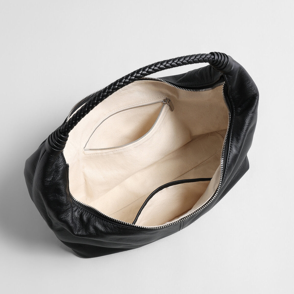 Vintage Leather Hobo Bag – Braided Handle Crescent Shoulder Bag