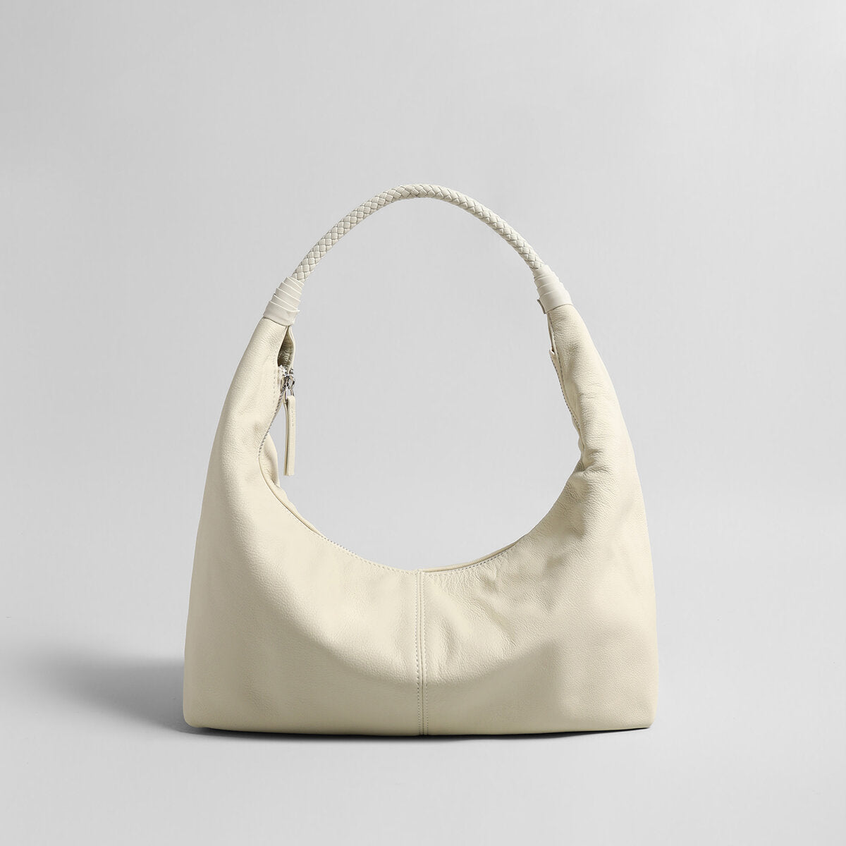 Vintage Leather Hobo Bag – Braided Handle Crescent Shoulder Bag