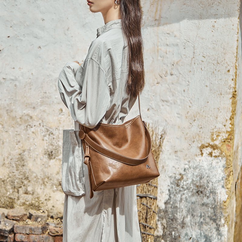 Vintage Leather Slouchy Tote Bag
