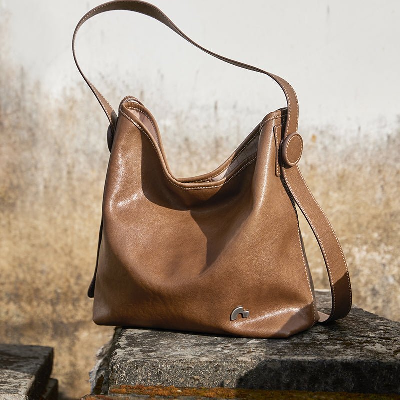 Vintage Leather Slouchy Tote Bag