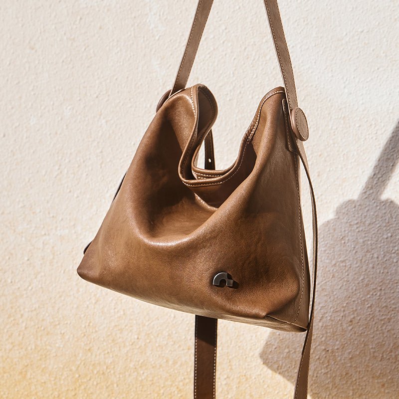 Vintage Leather Slouchy Tote Bag