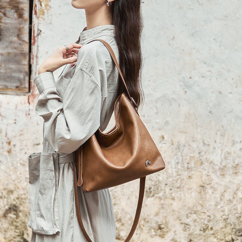 Vintage Leather Slouchy Tote Bag