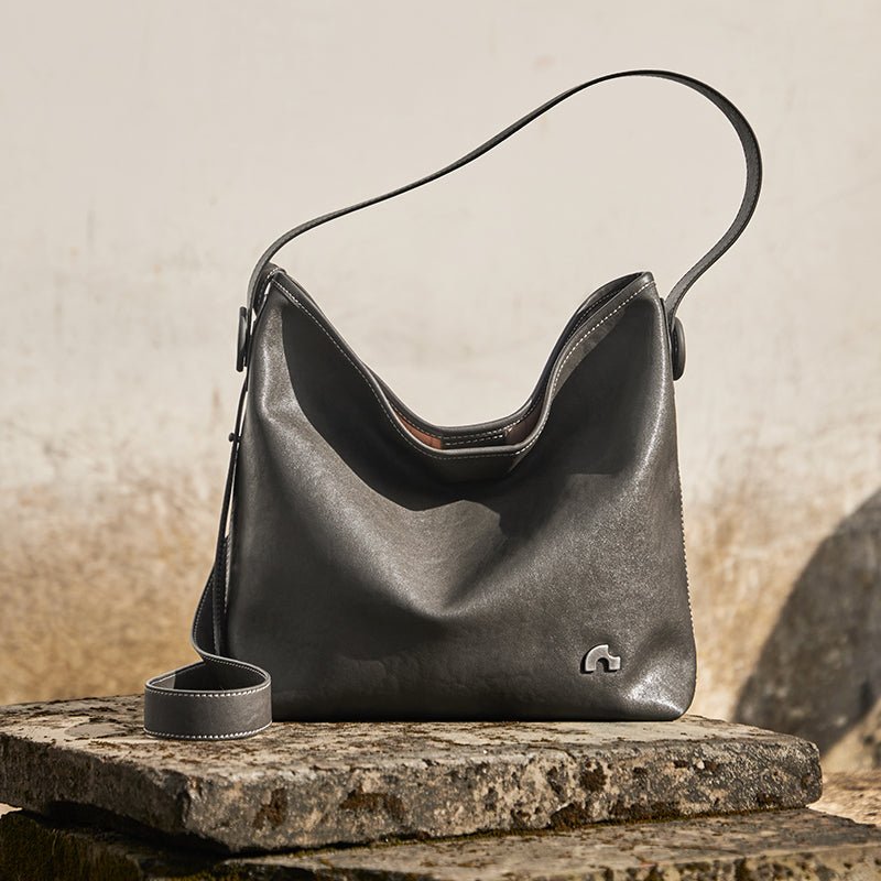 Vintage Leather Slouchy Tote Bag