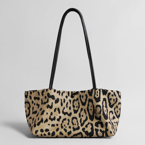 Vintage Leopard Print Canvas Underarm Bag – Leather Strap Shoulder Bag